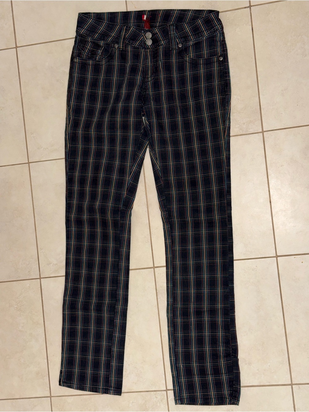 Forever 21 Navy Plaid Pants with Blue and Tan Stripes
